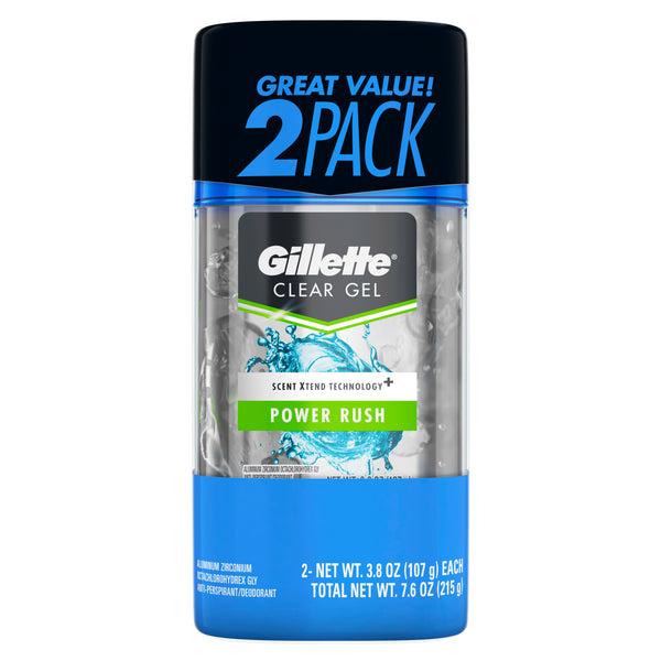 Gillette Power Rush Clear Gel Men’s Antiperspirant and Deodorant (2/3.8oz)