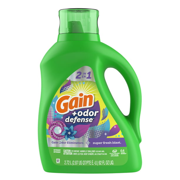 Gain + Odor Defense Liquid Laundry Detergent, Super Fresh Blast, (92floz., 64 Loads)