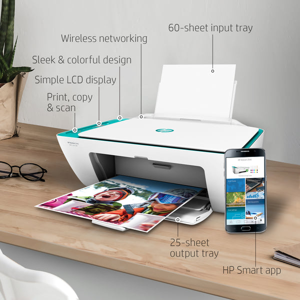 HP DeskJet 2640 All-in-One Wireless Color Inkjet Printer (White/Teal)