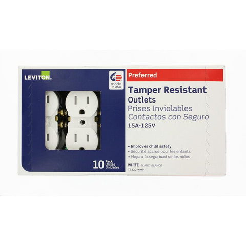 Leviton 15 Amp Tamper-Resistant Duplex Outlet, (10-Pack)