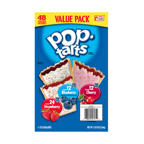 Kellogg's Pop Tarts Variety Pack, Frosted Strawberry/Blueberry/Cherry (48ct.)
