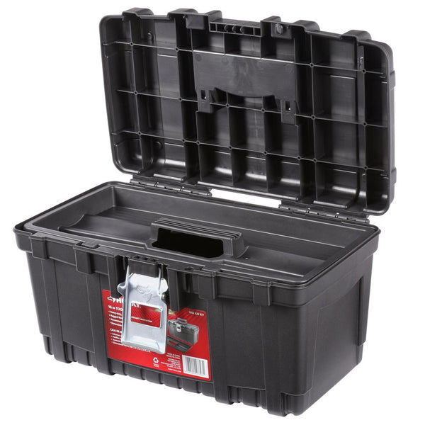 Husky 16 in. Plastic Tool Box with Metal Latch (1.6 mm) in Black