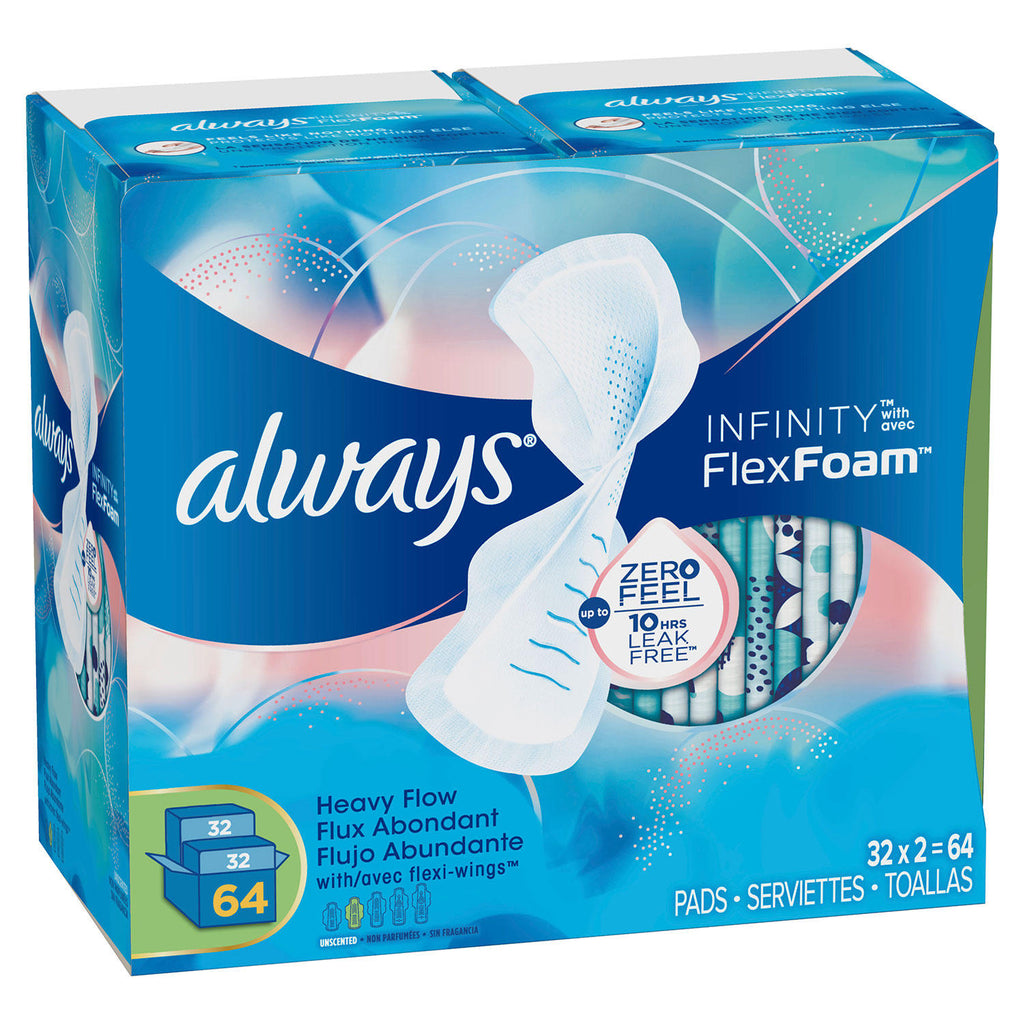 Always Infinity Super Maxi Pads w/Wings, Size 2 (64 ct.)