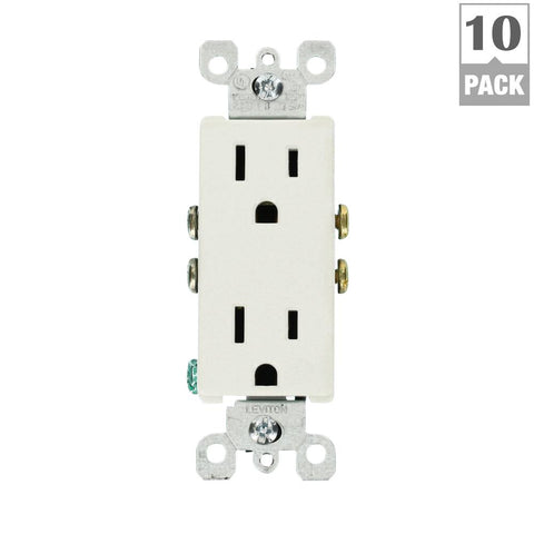 Leviton Decora 15 Amp Duplex Outlet, (10-Pack)