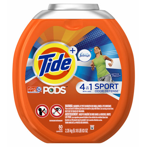 Tide Pods Plus Febreze Odor Defense Laundry Detergent Pacs, Active Fresh Scent, 80 ct.