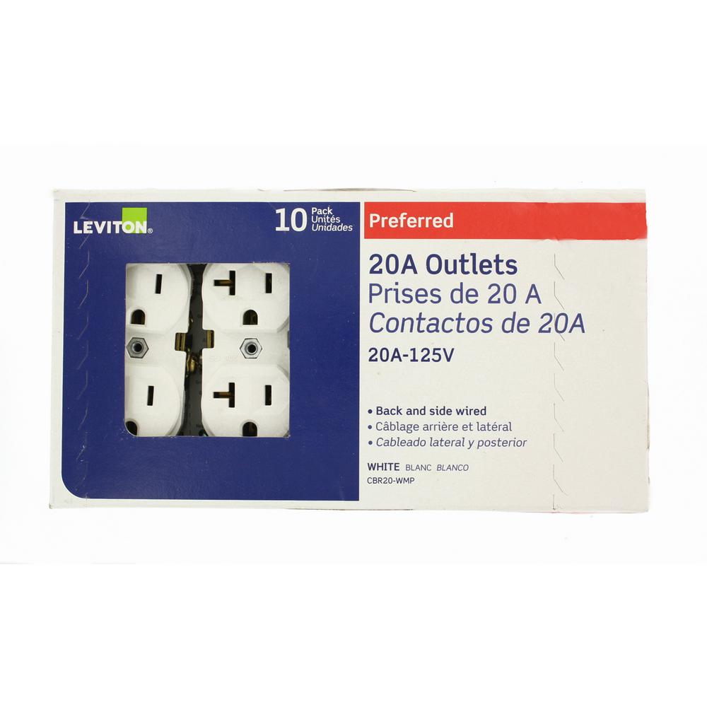 Leviton 20 Amp Commercial Grade Duplex Outlet, White (10-Pack)