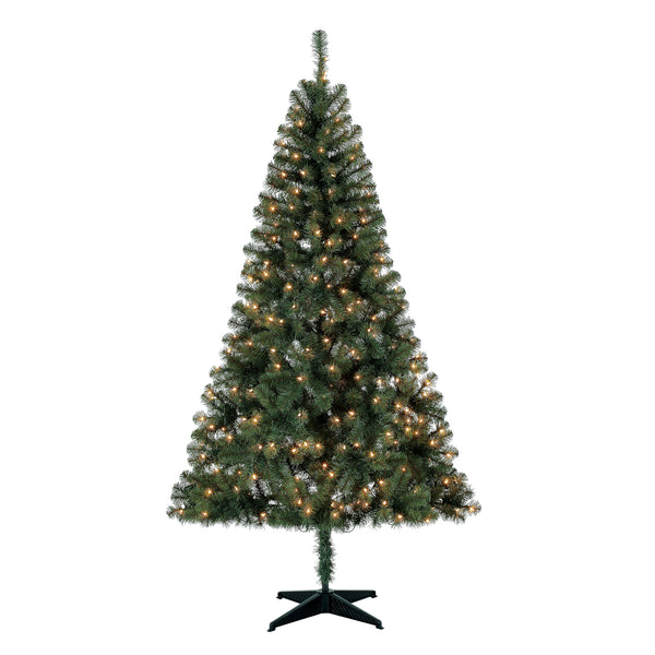 Holiday Time Pre-Lit 6.5' Madison Pine Green Artificial Christmas Tree, Clear-Lights