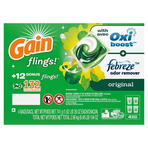 Gain flings! +AromaBoost Laundry Detergent Pacs, Original (132 ct.)
