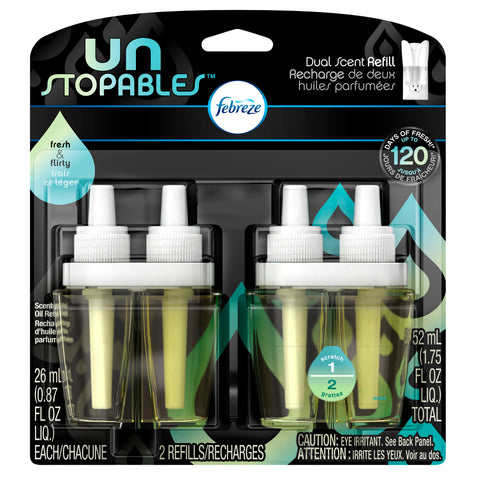 Febreze Unstopables Scented Oil Refill, Fresh & Flirty, (2 pk, 0.87oz)
