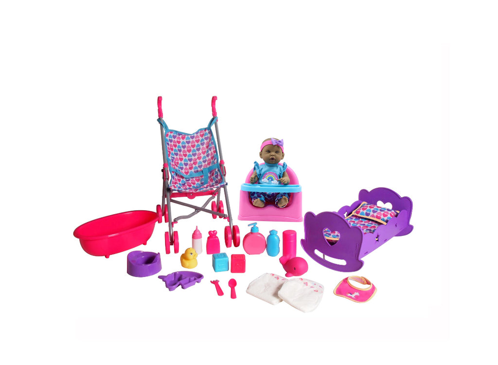 My Sweet Love 14” Baby Doll & Gift Set, African American, 23 Pieces