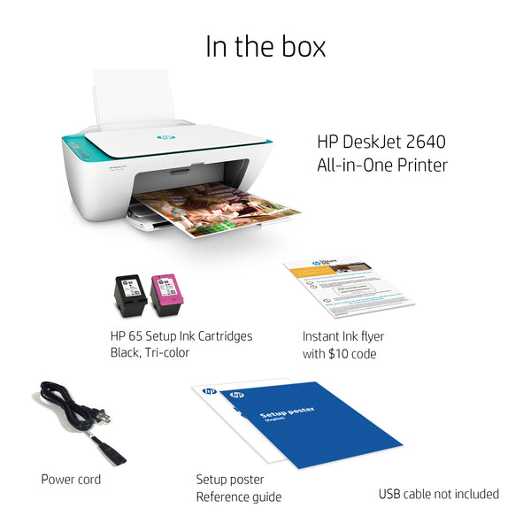 HP DeskJet 2640 All-in-One Wireless Color Inkjet Printer (White/Teal)