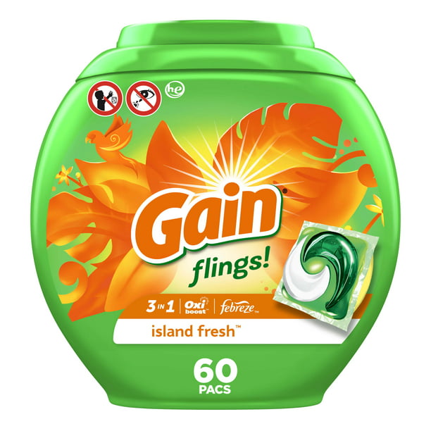 Gain Flings Laundry Detergent Pacs, Island Fresh, (60 ct.)