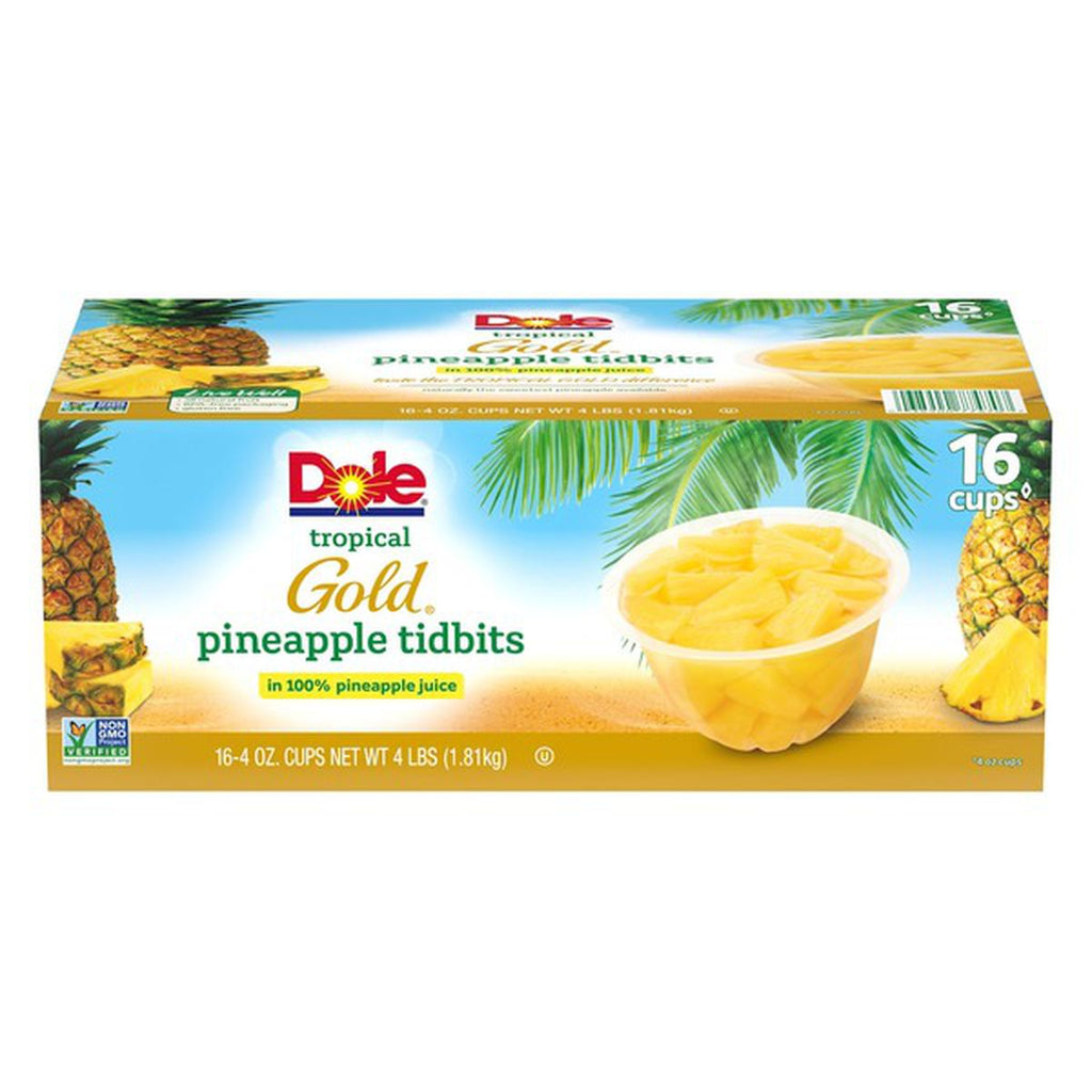 Dole Fruit Bowls Gold Pineapple Tidbits in 100% Fruit Juice (4 oz., 16 ct.)