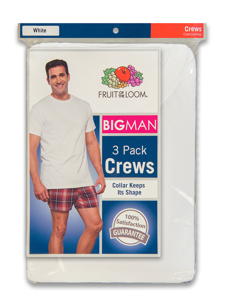 Fruit of the Loom Big Men's Collection White Crews, (3-Pack)