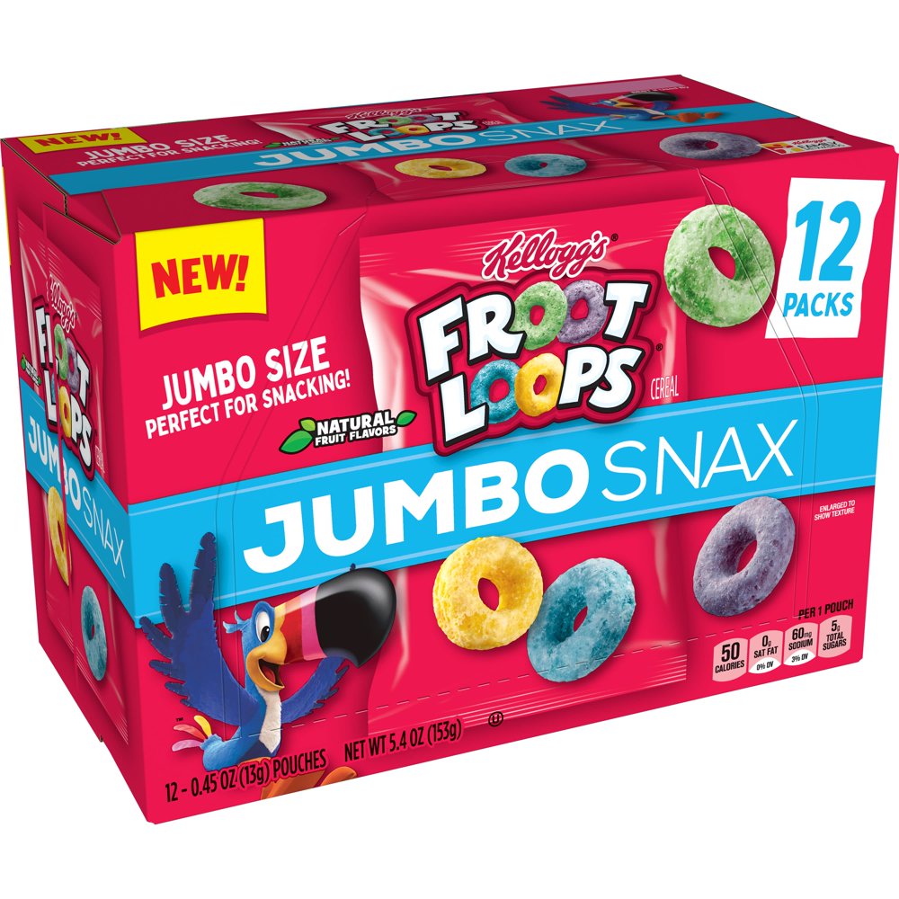 Kellogg's Jumbo Snax Cereal Snacks, Froot Loops, (12ct., 5.4oz.)