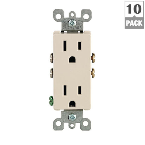Leviton Decora 15 Amp Duplex Outlet, (10-Pack)