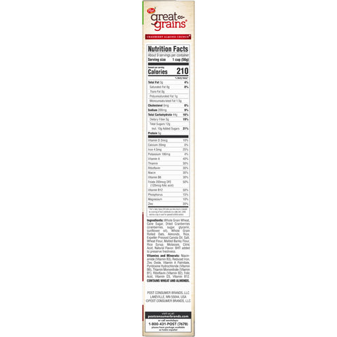 Post Great Grains Cereal, Cranberry Almond Crunch (17 oz.)