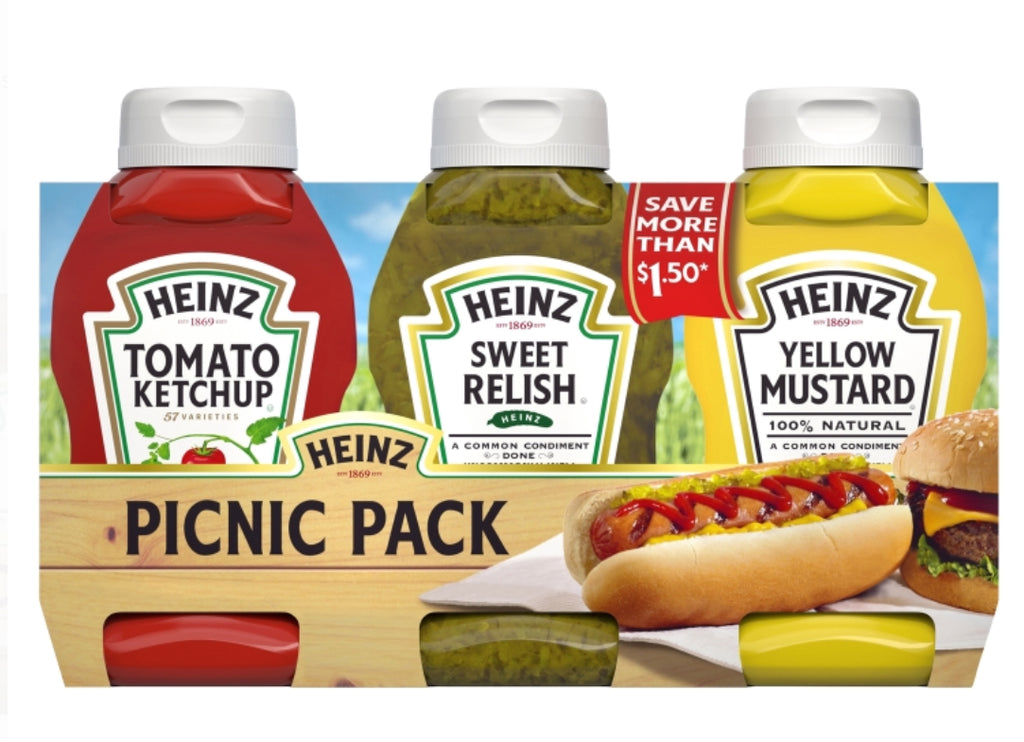 Heinz Picnic Pack with Ketchup, Sweet Relish & Yellow Mustard 37.5 Oz