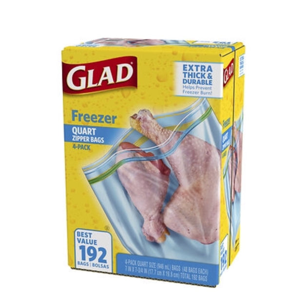 Glad Freezer 1-Qt. Plastic Freezer Bags, Clear Blue (4 pk./48 ct.)