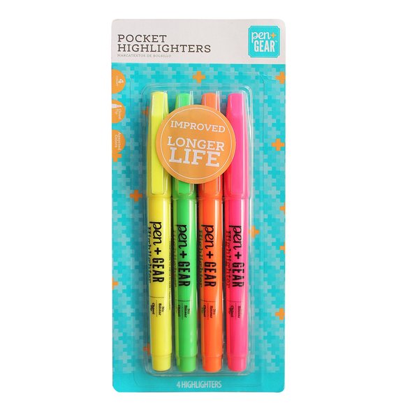 Pen+Gear Pocket Highlighters, (4pk.)