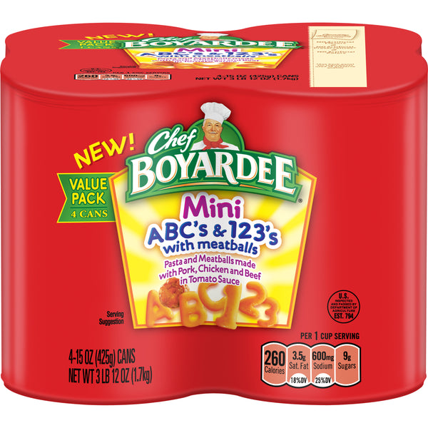 Chef Boyardee Mini ABC & 123’s  w/Meatballs (15oz., 4pk.)