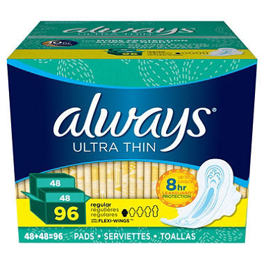 Always Ultra Thin Regular Pads w/Wings, Size 1 (96 ct.)