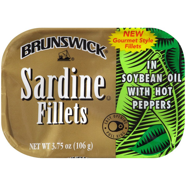 Brunswick Canned Sardine Fillets in Soybean Oil w/Hot Peppers, (3.75oz.)
