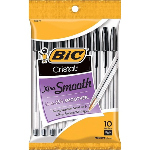 BIC Cristal Xtra Smooth Ball Pen, Medium Point (1.0mm), Black, 10ct.