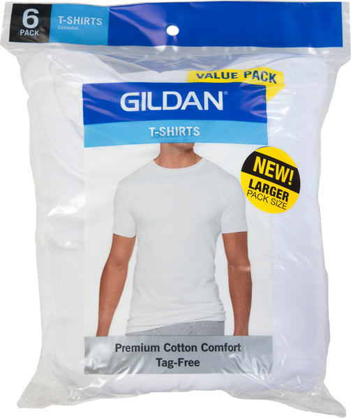 Gildan Men's Short Sleeve Crew White T-Shirt, 6-Pack