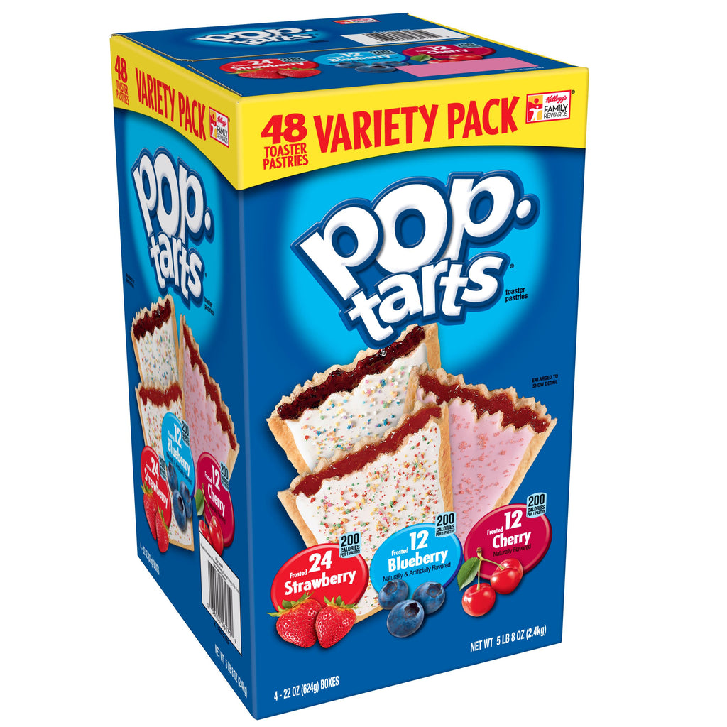 Kellogg's Pop Tarts Variety Pack, Frosted Strawberry/Blueberry/Cherry (48ct.)