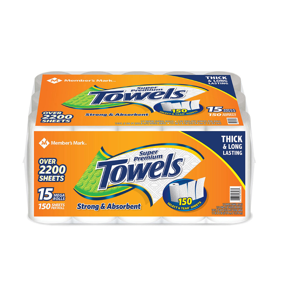 Member's Mark Super Premium 2-Ply Paper Towels (15 rolls, 150 sheets per roll)
