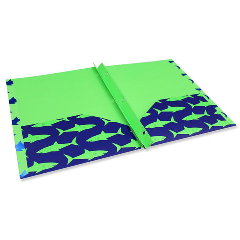 U Style Glow Wild Paper Folder with Prongs and Two-Pockets, Sharks