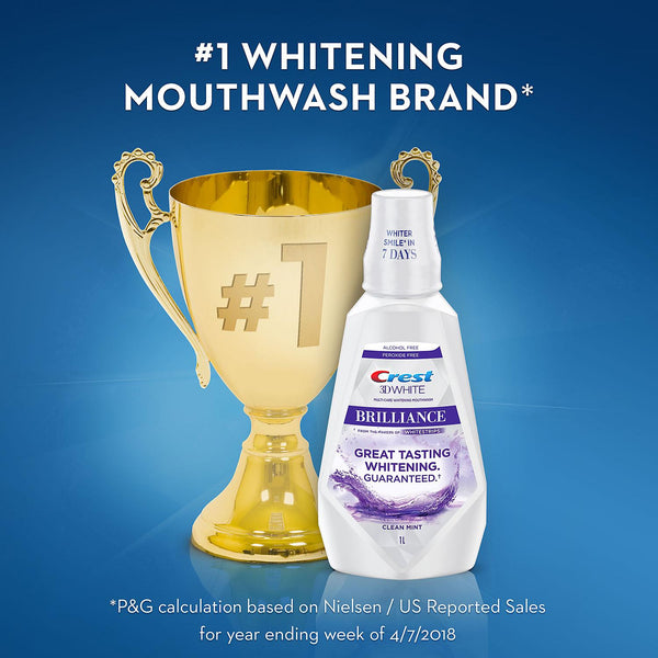 Crest 3D White Brilliance Whitening Mouthwash, Clean Mint (33.8 fl. oz., 2 pk.)