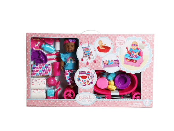 My Sweet Love 14” Baby Doll & Gift Set, African American, 23 Pieces