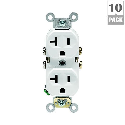 Leviton 20 Amp Commercial Grade Duplex Outlet, White (10-Pack)