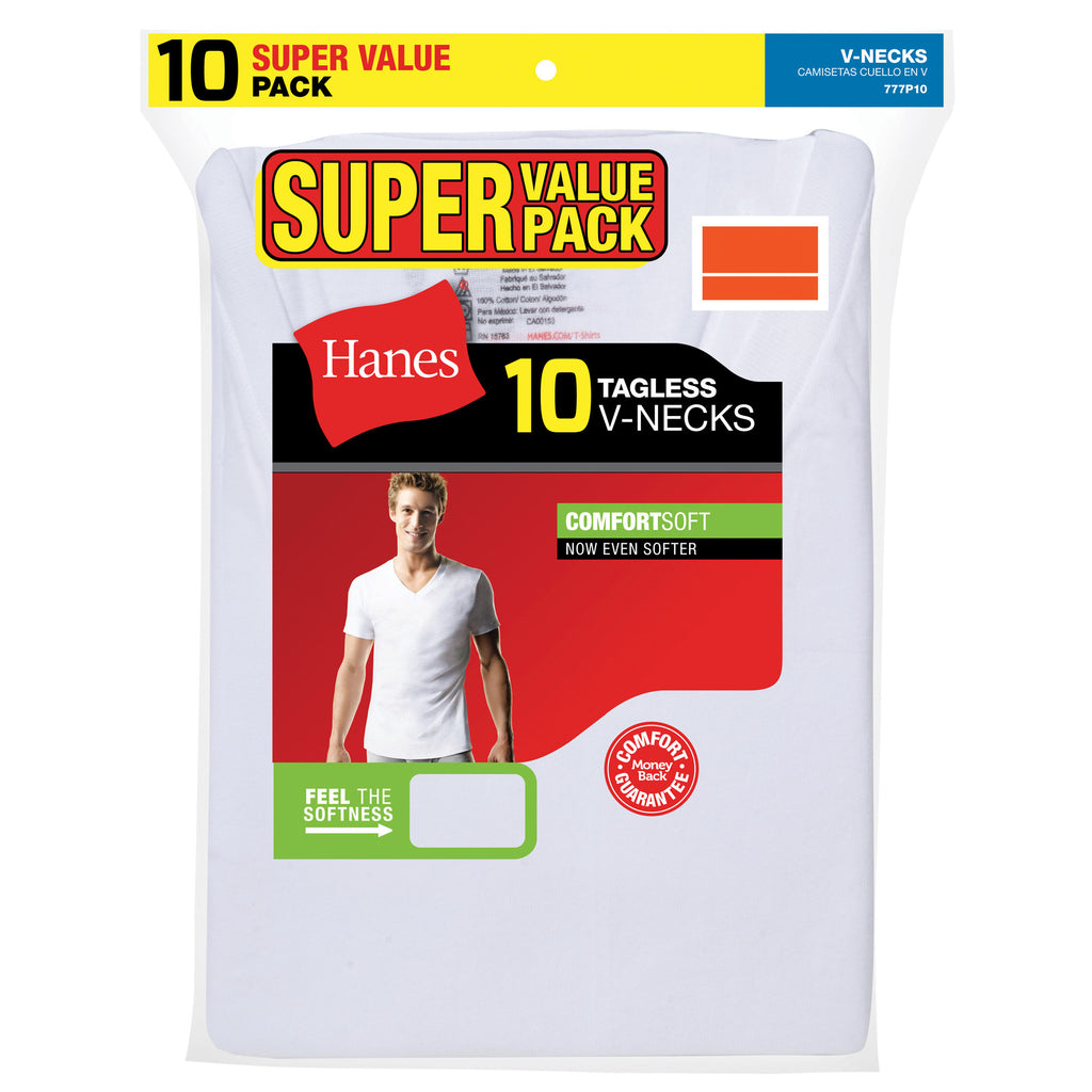 Hanes ComfortSoft Tagless V-Neck Undershirt, (10-Pack)