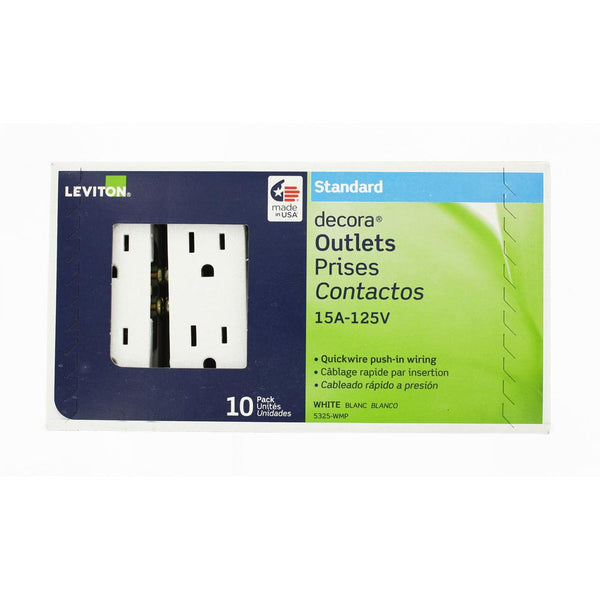 Leviton Decora 15 Amp Duplex Outlet, (10-Pack)