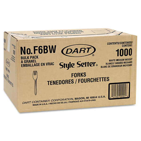 Dart F6BW Medium Weight Polypropylene Forks, White (1,000/cs)