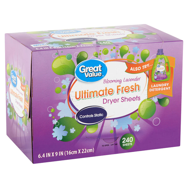 Great Value Ultimate Fresh Blooming Lavender Dryer Sheets, (240ct.)