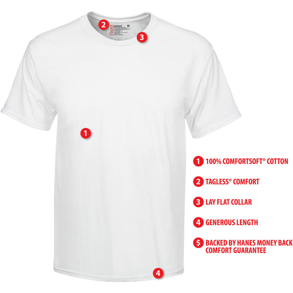 Hanes Men's ComfortSoft White Crew Neck Tagless T-Shirt (6-Pack)
