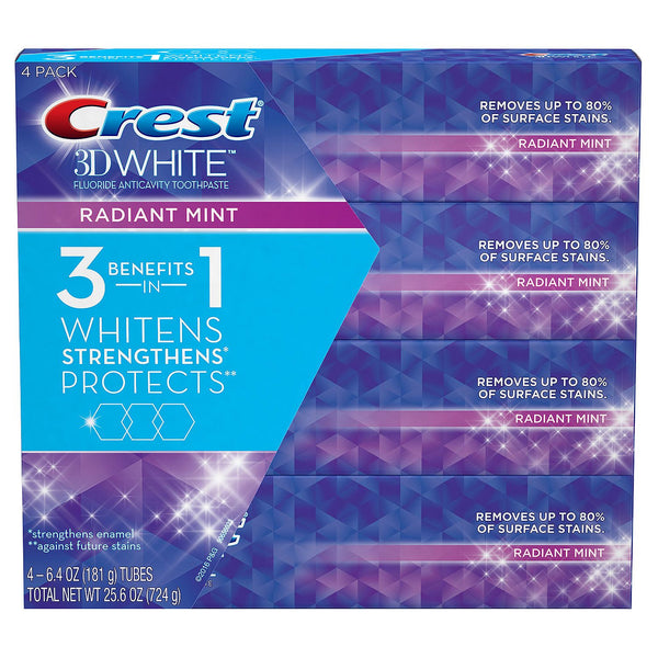 Crest 3D White Toothpaste, Radiant Mint (6.4 oz., 4 pk.)