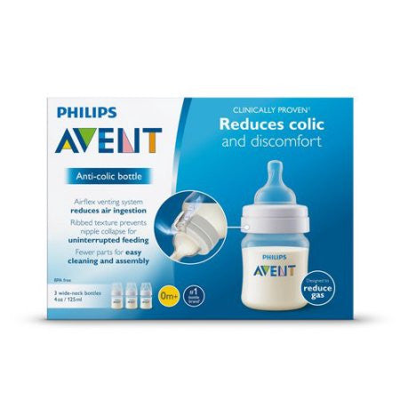 Philips Avent Anti-Colic Clear 4-oz Baby Bottles, BPA-Free, 3pk