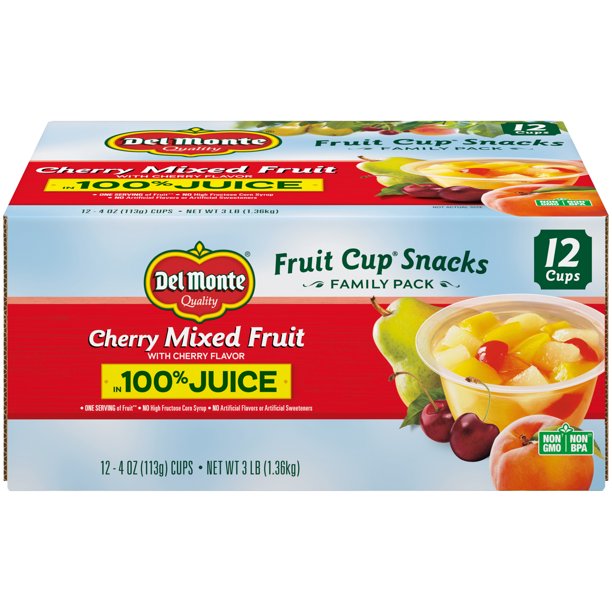 Del Monte Cherry Mixed Fruits in 100% Juice, (12ct., 4oz.)