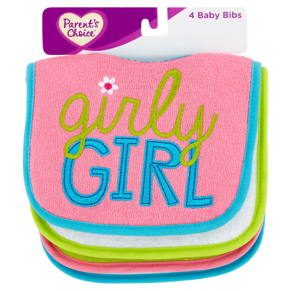 Parent's Choice Girls' Baby Bib, Attitude, 4-Pack