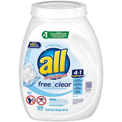 all Mighty Pacs Free & Clear Laundry Detergent (120 ct.)