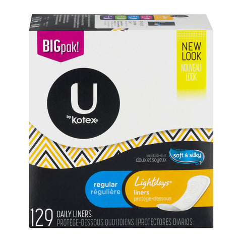 U by Kotex Lightdays Pantiliners, Regular, Unscented, 129ct