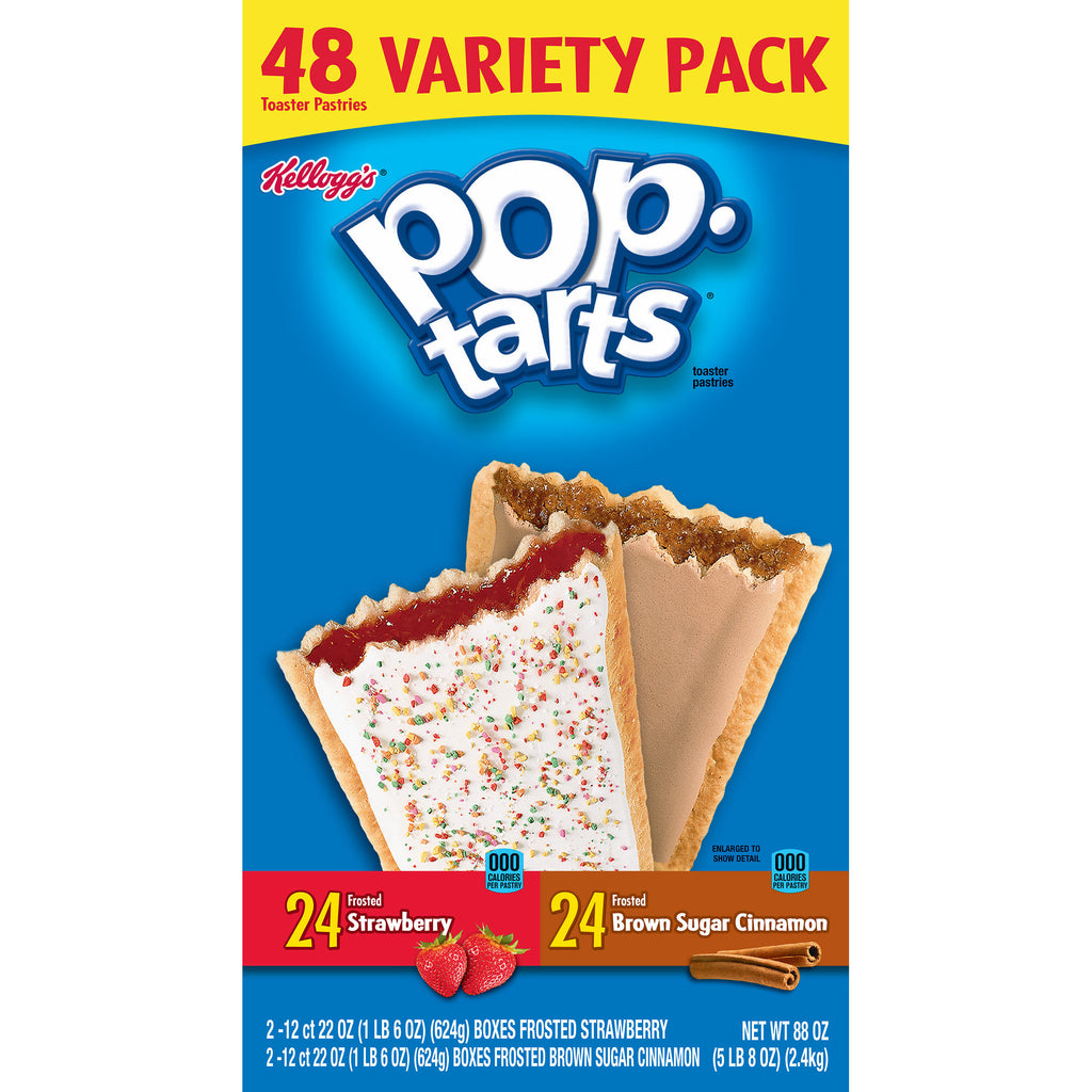 Kellogg's Pop Tarts Variety Pack, Frosted Strawberry & Frosted Brown Sugar Cinnamon (48ct.)