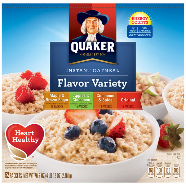 Quaker Instant Oatmeal Variety Pack, (52pk./1.46 oz.)